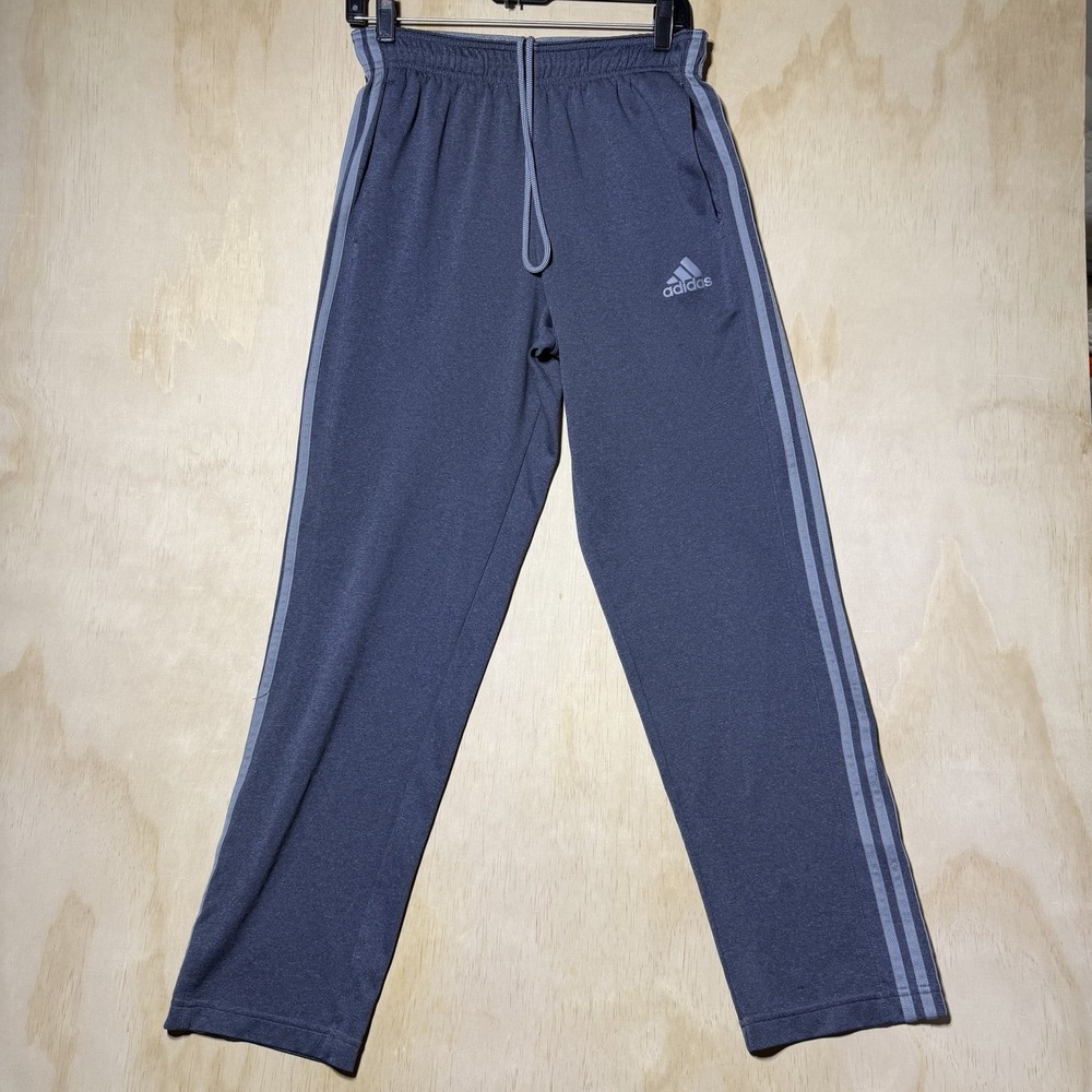 Adidas Climalite Mens Medium Gray 3 Stripe Track Pants Training Drawstring